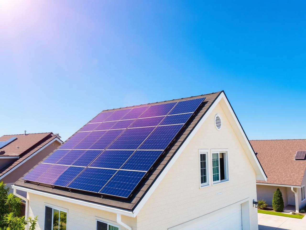 Modern home with rooftop solar panels